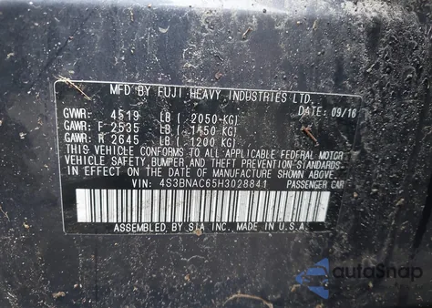 2017 Subaru Legacy 2.5I Premium from USA, damaged, VIN 4S3BNAC65H3028841